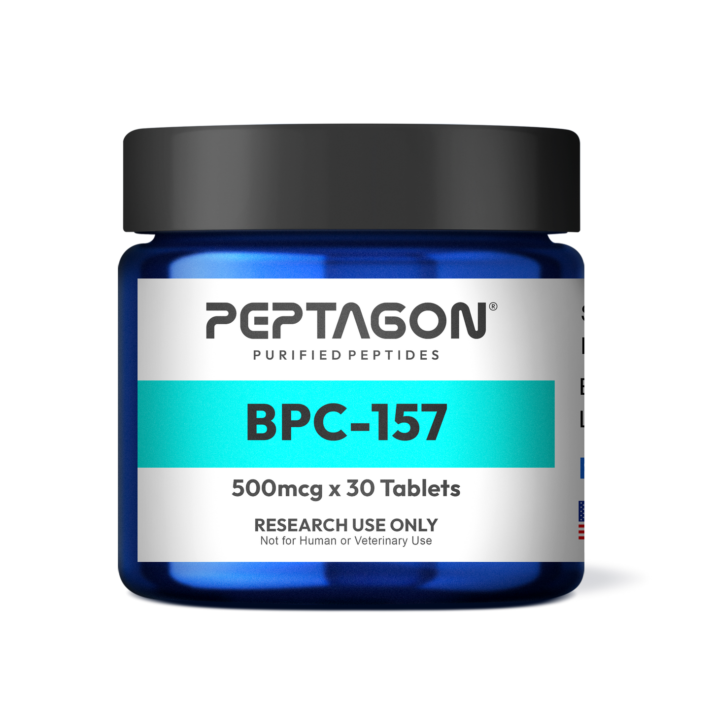 Peptagon BPC-157 500mcg x 30 tablets in a blue jar with a black lid