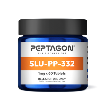 Peptagon SLU-PP-332 1mg x 60 tablets in a blue jar with a black lid
