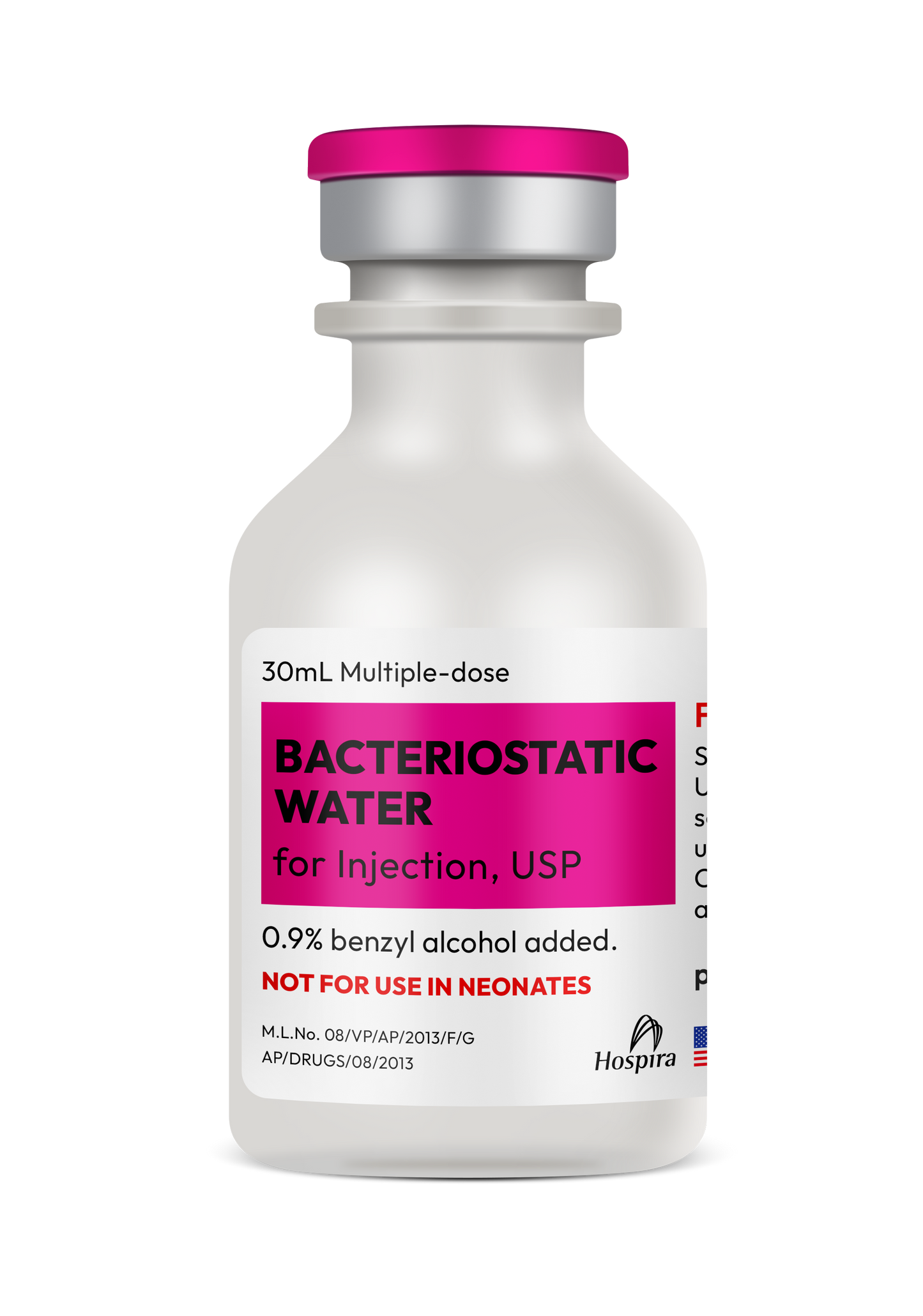 Hospira 30mL multiple-dose bacwater for injection USP with 0.9% benzyl alcohol added